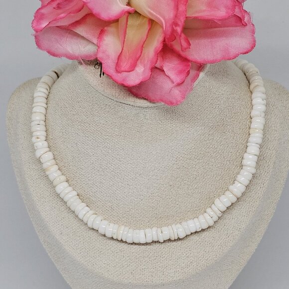 Real White Puka Shell Necklace Surfer Choker 17" Surf Boho - Picture 11 of 12